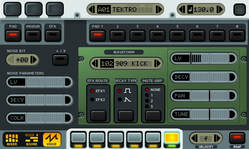 A screenshot from the KDJ-ONE portable, handheld digital audio workstation