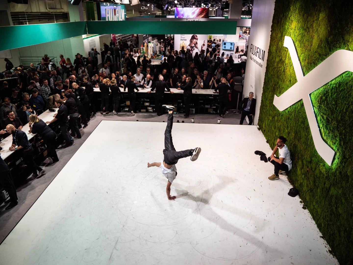 Fujifilm's try-out stage featured breakdance artists