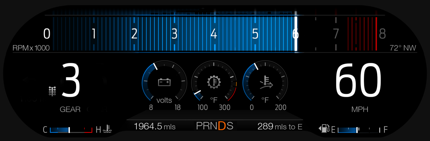The new instrument cluster in the Mustang GT