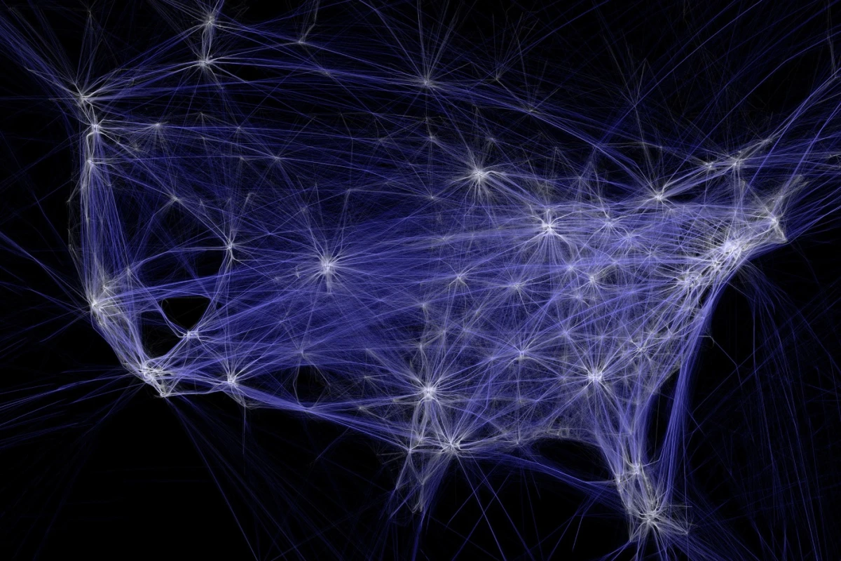 Aaron Koblin's gorgeous work, Flight Patterns, shows 24 hours of air traffic over the United States