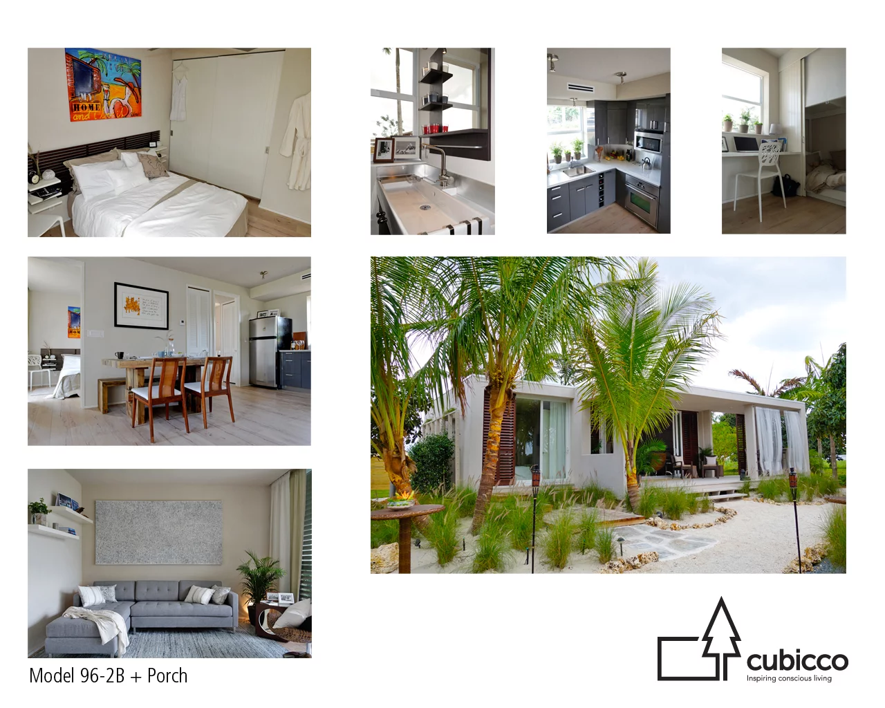 Each of Cubicco's homes are built from sustainably-sourced wood, and optional green tech includes a vertical garden and green roof