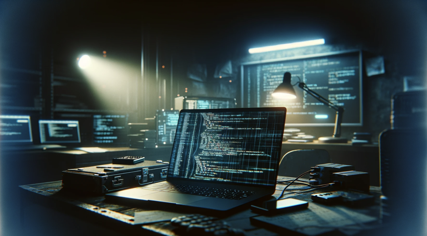 An unattended laptop, rendered using AI tools, quietly works away autonomously