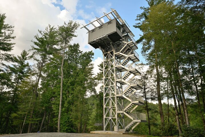 The River Forest Lookout, by Mark Derenthal, is raised 60 ft (18 m) above the forest floor