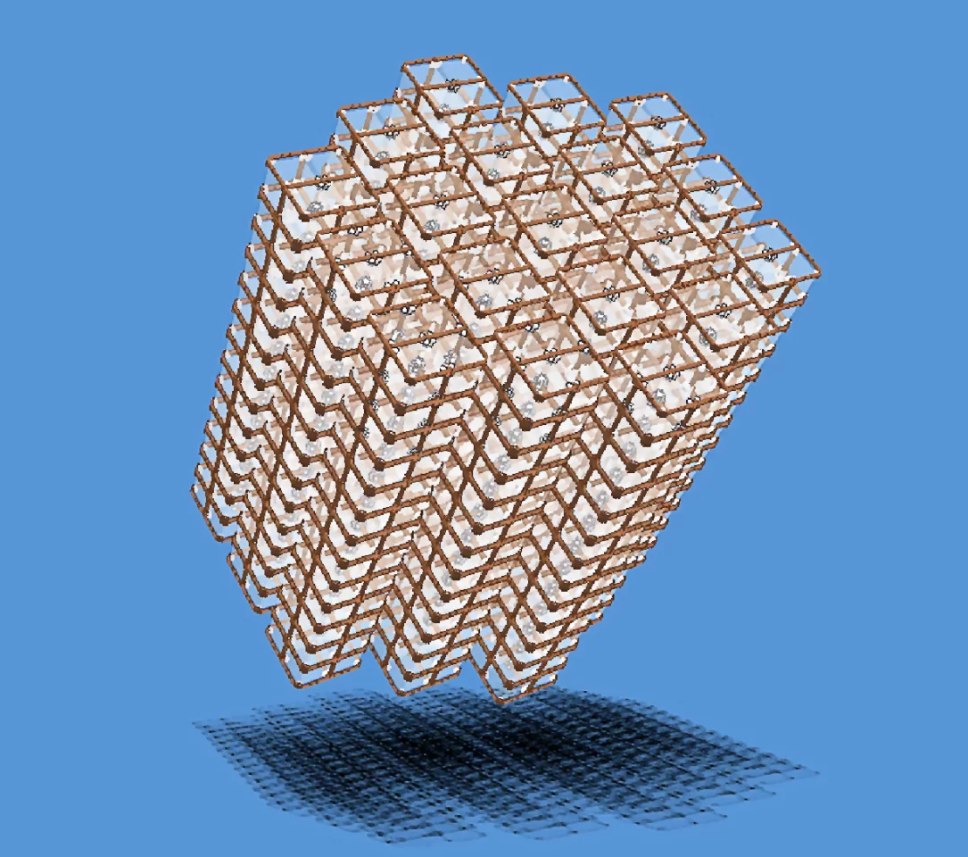 The CUORE detector contains 19 stacks, each of which is 13 levels high, and contains four detector crystals measuring 5 x 5 x 5 cm (2 in) on a side (Image: CUORE)