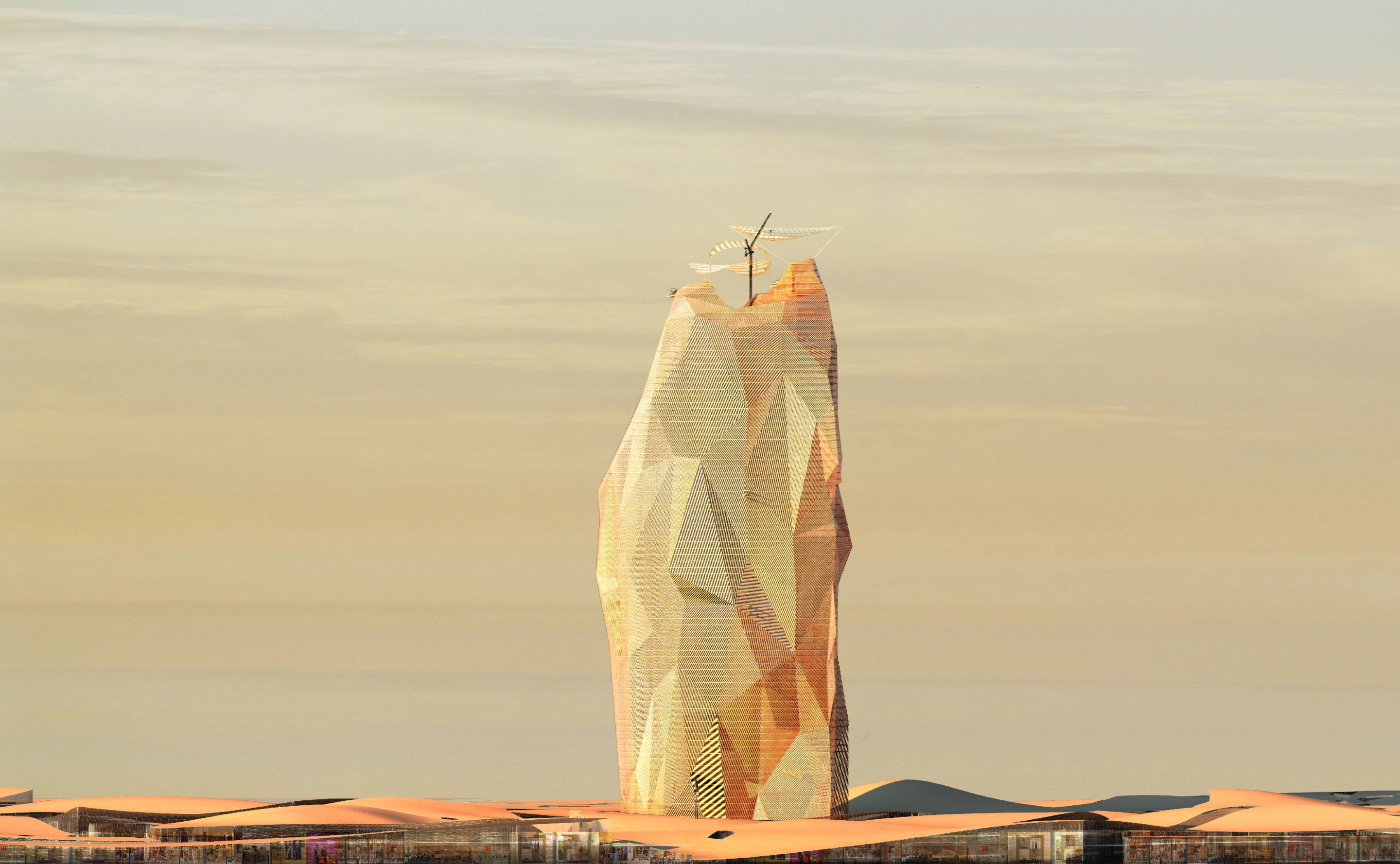 The conceptual project calls for a massive community of housing, offices, hotels, and a museum (Image: Manal Rachidi Oxo Architects and Nicolas Laisné Associes)