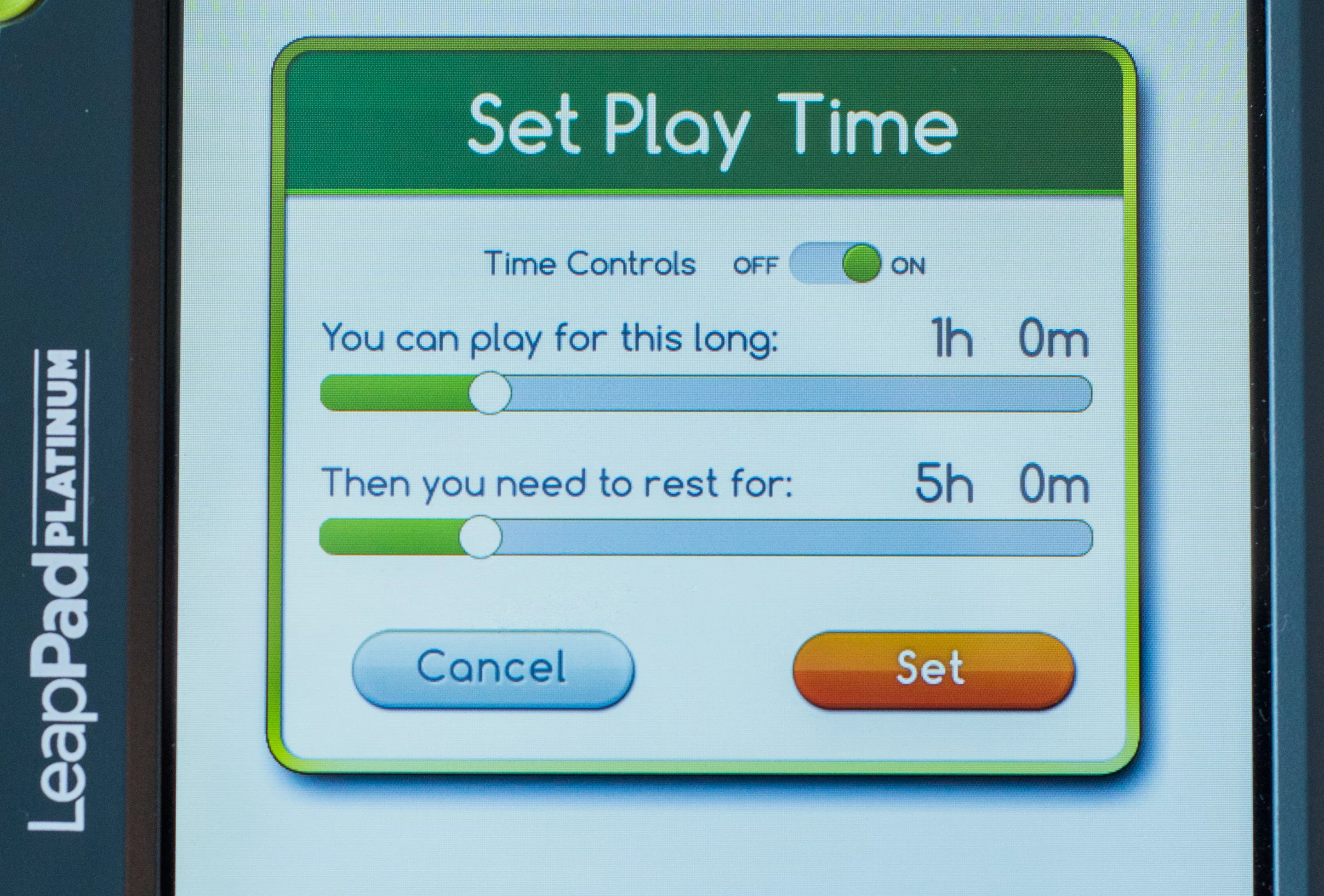 Parents can set time limits on the LeapFrog LeapPad Platinum