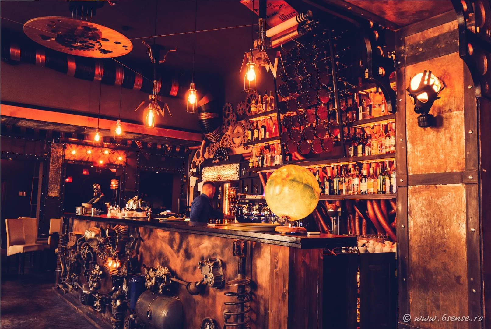 The impressively furnished bar