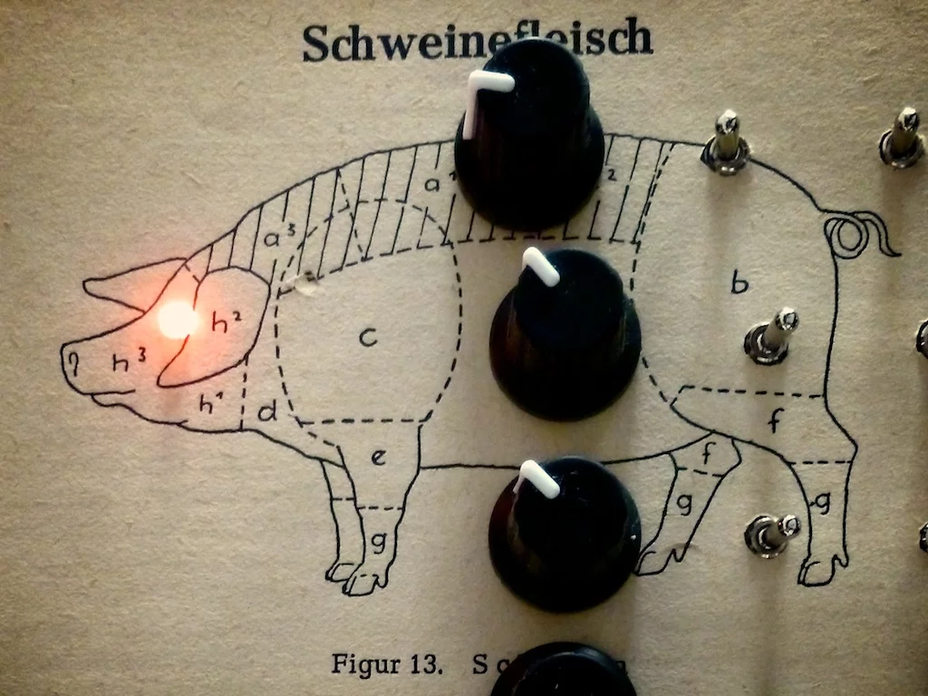 Close-up, the knobs and toggle switches of the Synth in a Book (Photo: copyright Gwydion ap Dafydd)