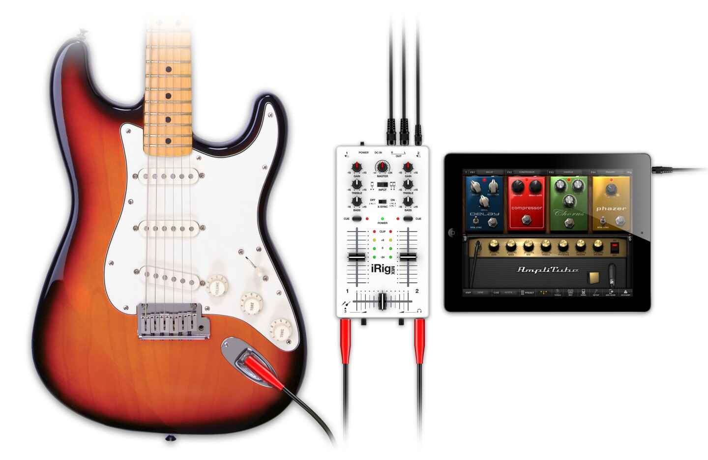 The iRig MIX also comes with the AmpliTube app, and can connect to a guitar via a 6.3 mm input jack with its own volume level control