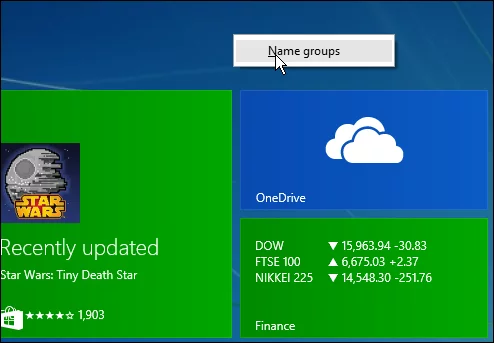 Right-click an empty area on Start screen to create and name app categories