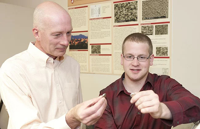 Tin anode creator Prof. Grant Norton and student, David Mackay