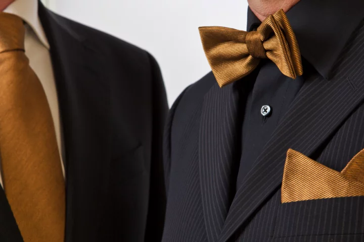 Necktie, bowtie and handkerchief made with the worlds first 24 carat gold-coated silk (Photo: EMPA)