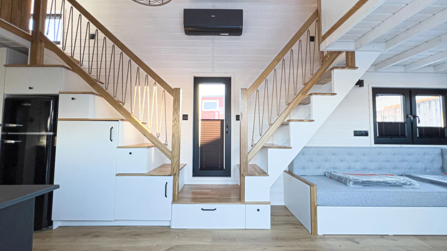 The Mobi Individual Baobab's bedrooms are reached by a double staircase that has integrated storage