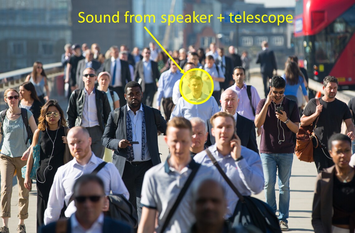 A potential acoustic lens application, connecting audibly with a single person within a crowd