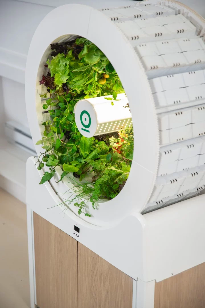 The rotating wheel at the heart of the OGarden Smart can accommodate 60 plants at any one time
