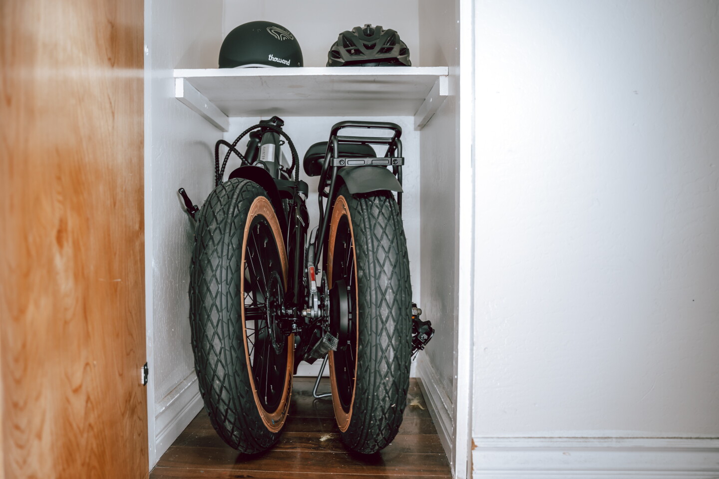 The Sinch.2 folds down to 46 x 28 x 30 inches to store in your closet between ebike adventures