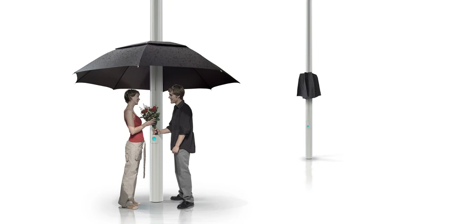 Sensors ensure the Lampbrella is deployed to offer pedestrians shelter whenever it starts raining