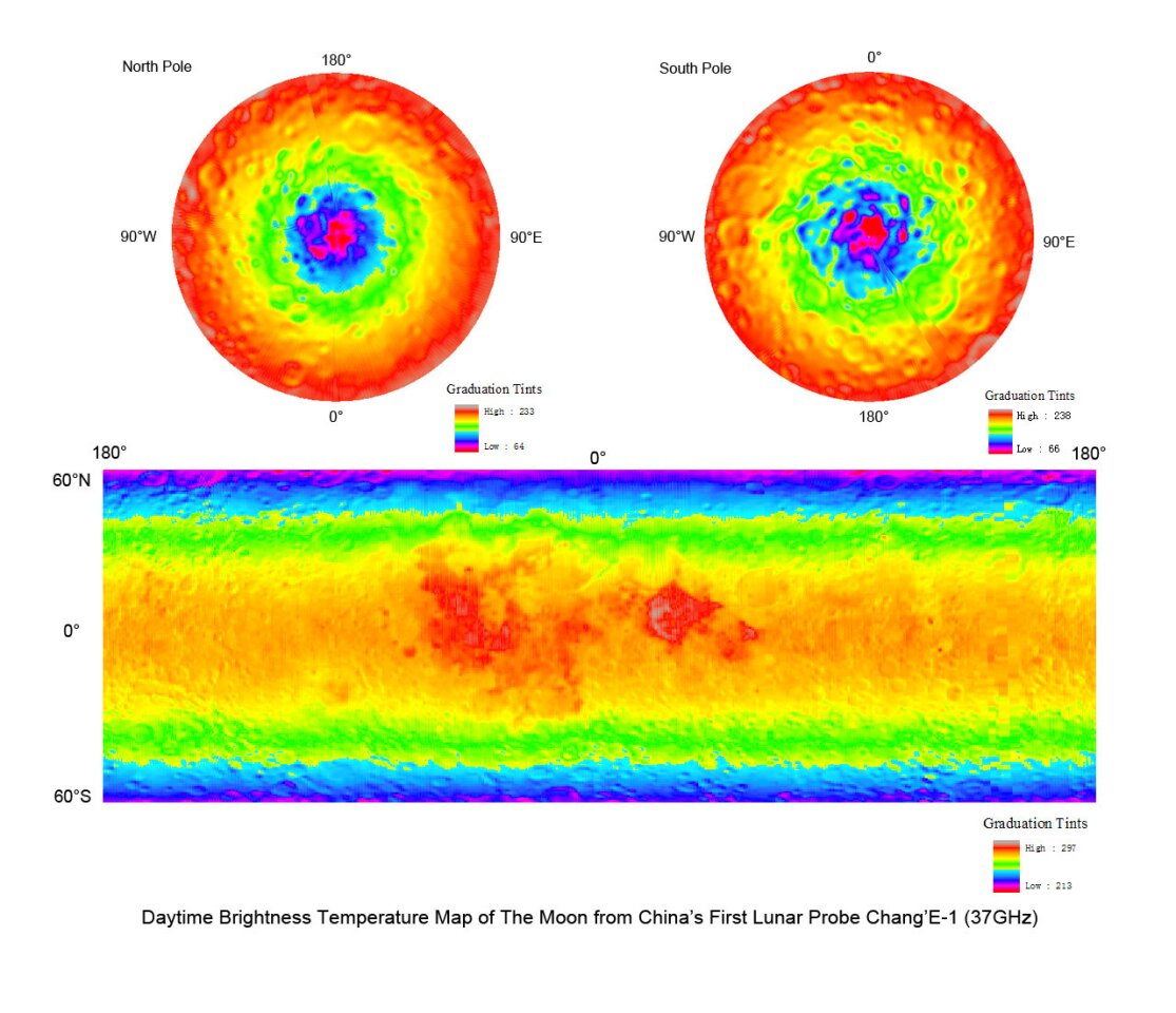 Lunar Microwave Radiometer Daytime Brightness Temperature map of the Moon