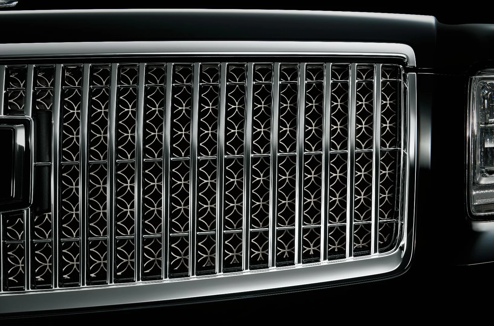 Strong grille slats with a crown motif behind them
