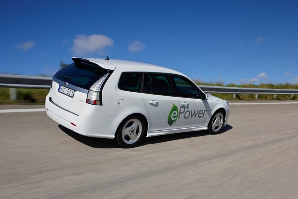 The prototype all-electric Saab 9-3 ePower that will debut in Paris later this month