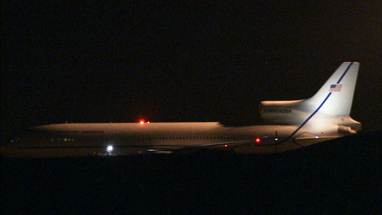 Northrop Grumman’s L-1011 aircraft, Stargazer, prepares for takeoff at the Cape Canaveral Air Force Station Skid Strip in Florida