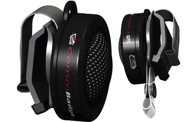 The CommBadge is available in black, chrome, and white versions