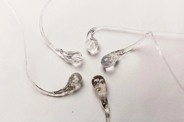 Prince Rupert’s drops, glass structures resembling tadpoles, can withstand the blows of a hammer and yet burst into powdery dust when their threadlike tails are snipped