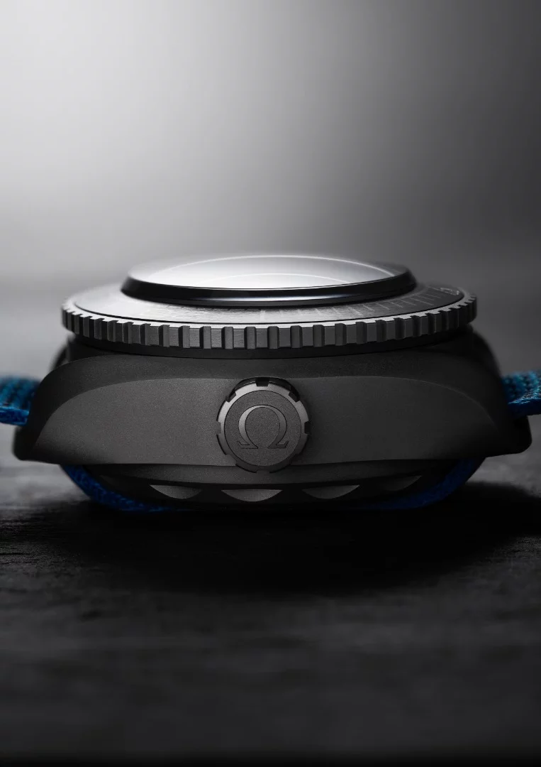 The Omega Seamaster Planet Ocean Ultra Deep Professional showing its thickness