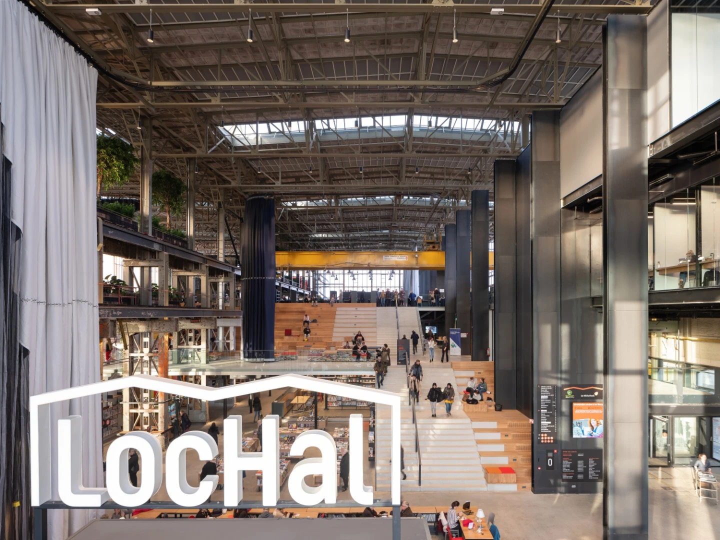 The recently completed LocHal Library replete with co-working spaces, books and a cafe