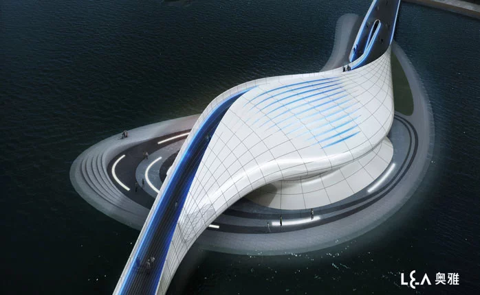 The bridge will connect the north and south foreshores of the park and includes a man-made island in its design (image: L & A Design Group)