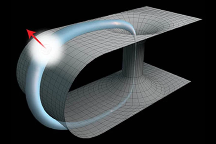 Researchers at the University of Queensland have simulated the behavior of a photon traveling back in time through a wormhole (Image: University of Queensland)