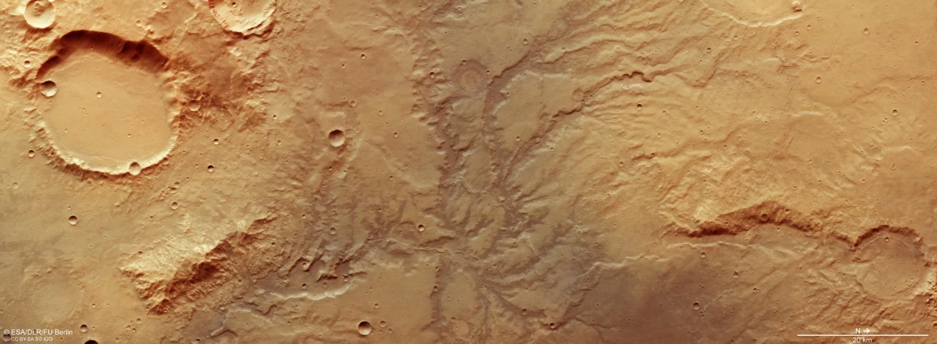 The ancient riverbeds are clear in this image snapped by the Mars Express orbiter