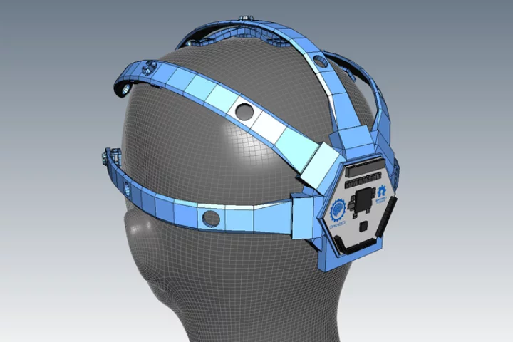 This 3D printed and modular EEG headset is designed to hold the OpenBCI electronics board