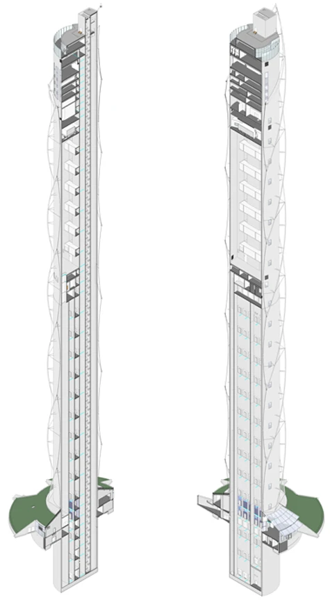 Over two years in construction the test tower contains multiple shafts to test different elevator designs