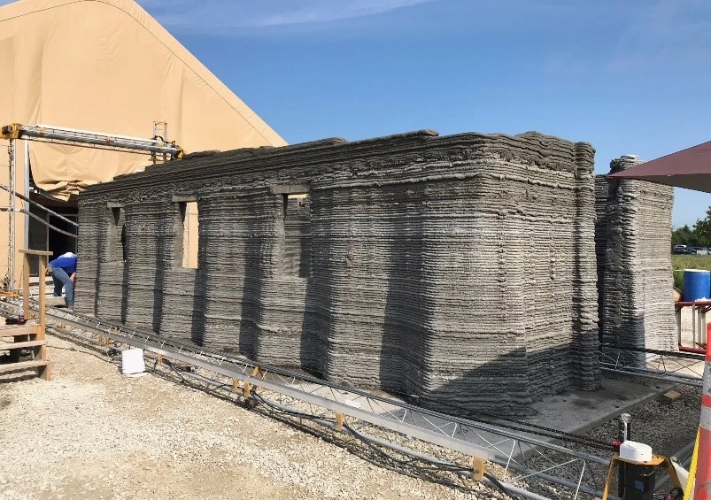 US Marine Corps Systems Command used a 3D printer to construct a prototype concrete barracks measuring 500 sq ft (46 sq m) in just 40 hours