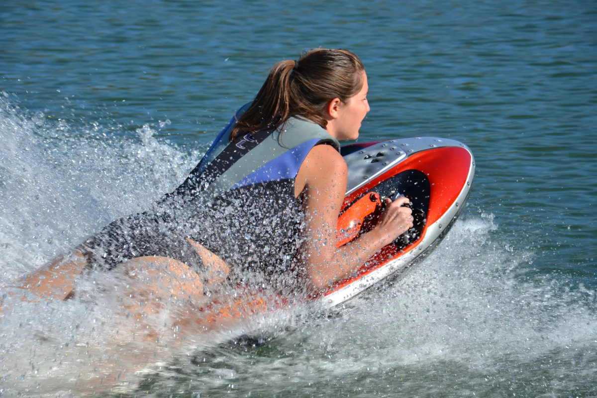 The Kymera powered body board can reach speeds of up to 25 mph (40 km/h)