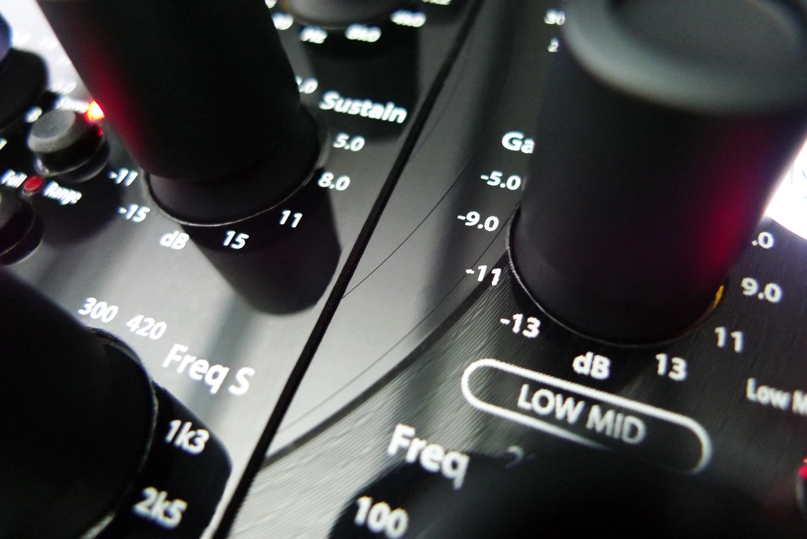 Close up of the front panel shows the vinyl grooves from the vinyl record used to make it