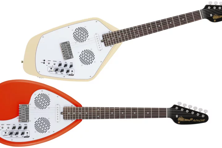 VOX Amplification has given new life to two 1960s iconic guitar bod shapes with the release of the Teardrop-shaped and Phantom-shaped Apache travel guitars