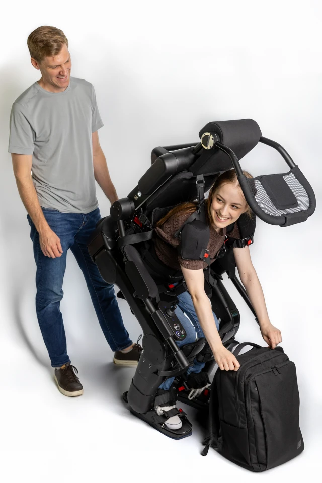 Twelve motors in the hips, knees, and ankles keep Eve balanced and upright