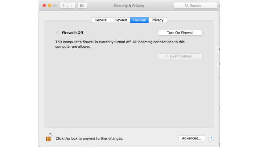 Firewall settings in macOS Sierra
