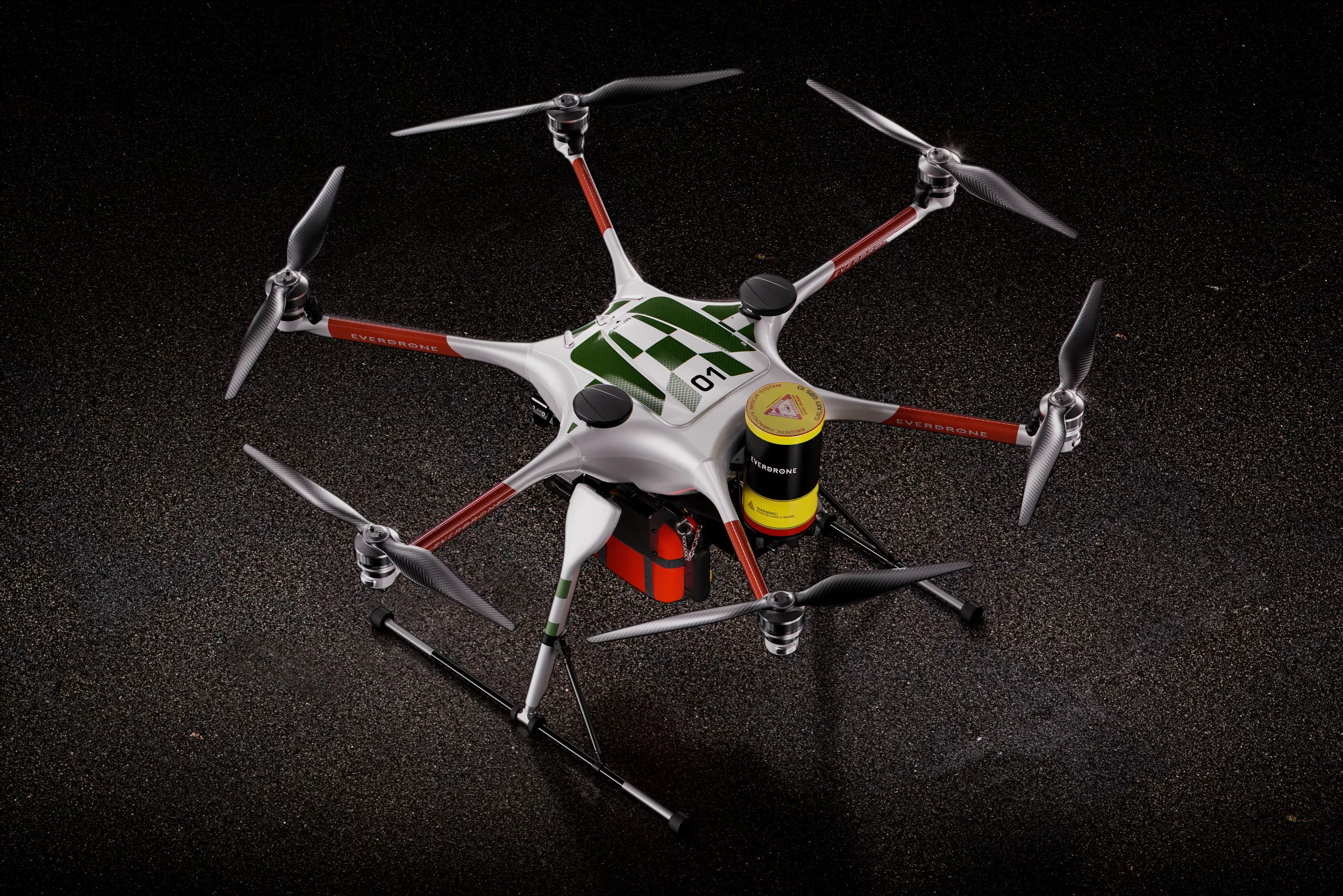 The Everdrone E2 has an operational per-charge range of 8 km and is capable of a cruising speed of 23 m/s