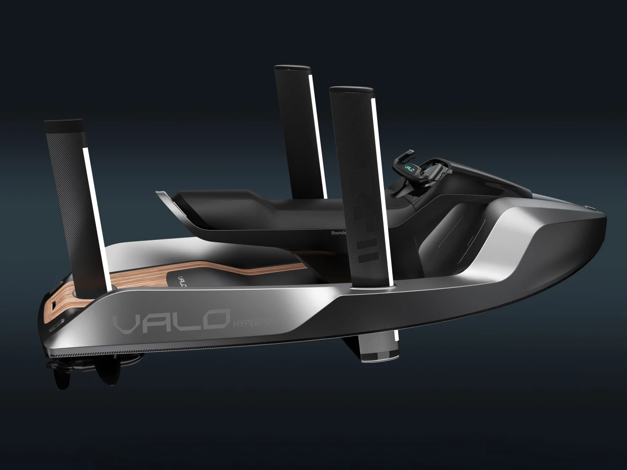 Extendable blade legs keep the foils close to the hull in shallow water