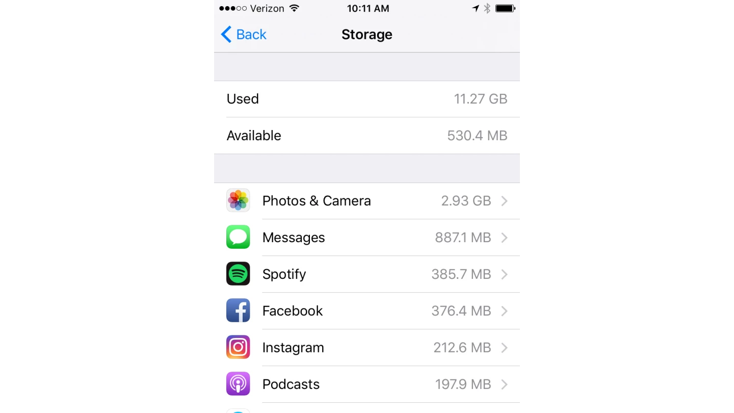 Settings > General > Storage & iCloud Usage > Storage > Manage Storage