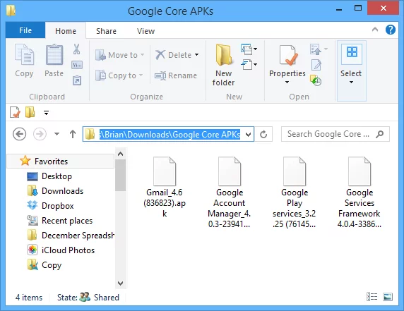 These are the four Google APK files you'll need to install first