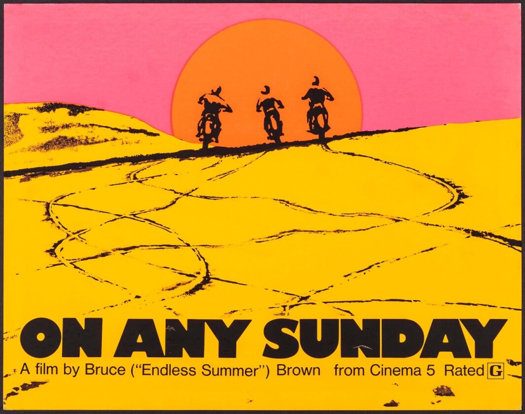 Endless Summer was Bruce Brown's first globally acclaimed movie, capturing eulogising the surfing lifestyle. On Any Sunday was his second, and it did for motorcycling what Endless Summer had done for surfing.
