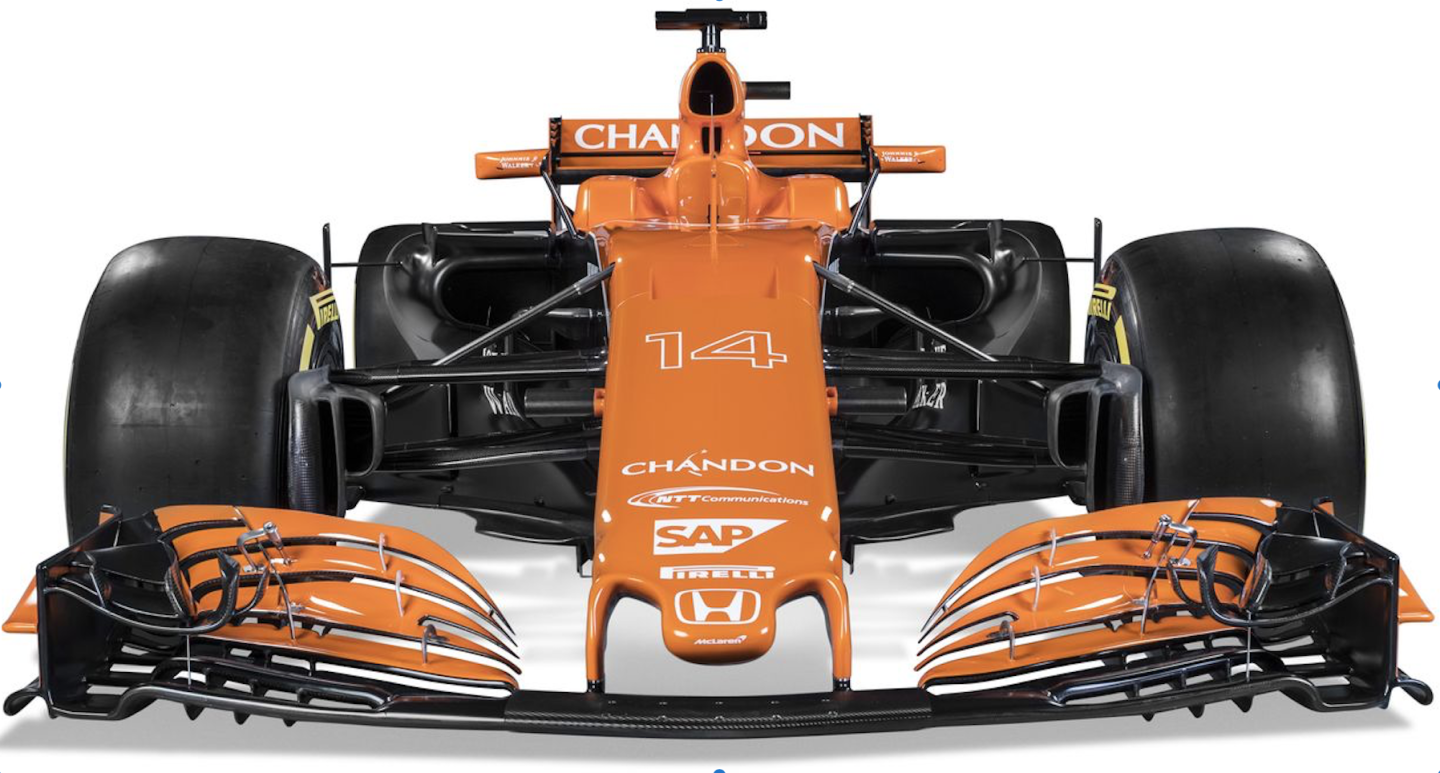 The MCL32 is powered by a Honda hybrid-V6