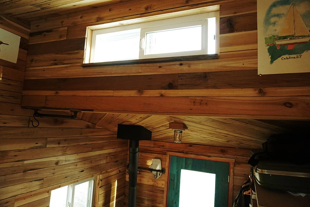 The interior of the Wheelie Shack is finished in reclaimed cedar