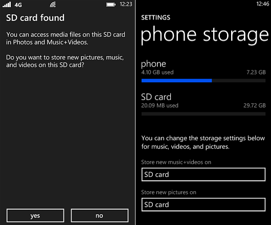 Phone storage settings allows you to manage your SD and internal phone storage space