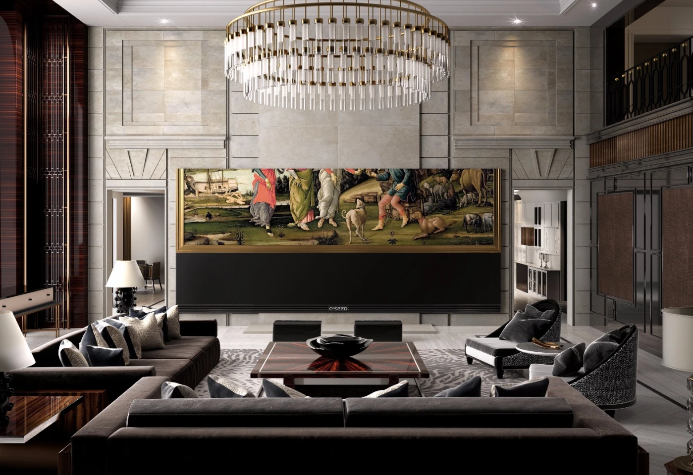 The C Seed 262 UHD TV comes with a motorized custom fabric cover that folds away at a push of a button