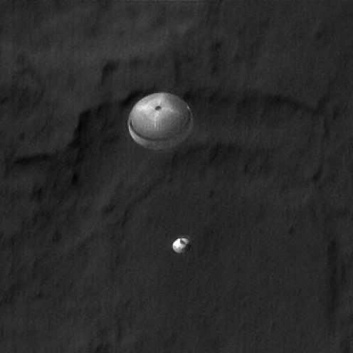 Curiosity descending as seen by the Mars Reconnaissance Orbiter